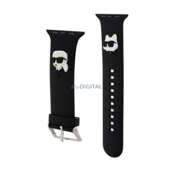 KARL LAGERFELD KARL AND CHOUPETTE HEAD NFT Strap (Dimensiune personalizată, mare, silicon, cataramă metalică) BLACK Apple Watch Series 5 44mm, Watch Series 4 44mm, Watch Series 3 42mm