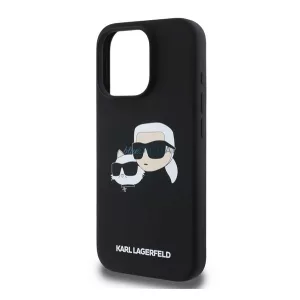 HUSĂ! - KARL LAGERFELD LIQUID SILICONE DOUBLE HEADS MAGSAFE silicon protector de telefon (rezistent la impact, MagSafe) BLACK Apple iPhone 16 Pro