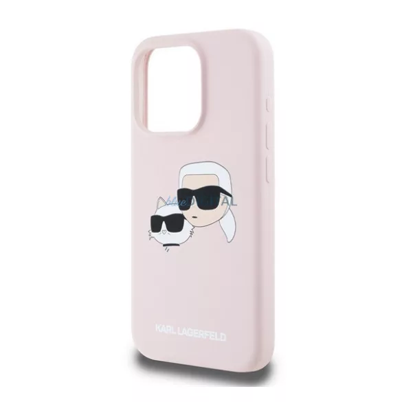 HUSĂ! - KARL LAGERFELD LIQUID SILICONE DOUBLE HEADS MAGSAFE silicon protector de telefon (rezistent la impact, MagSafe) ROSE COLOUR Apple iPhone 15 Pro