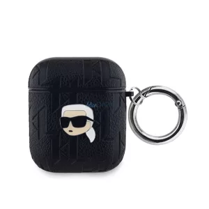 KARL LAGERFELD PU EMBOSSED KARL HEAD silicon caz (rezistent la șocuri, brățară) BLACK Apple AirPods 1/2