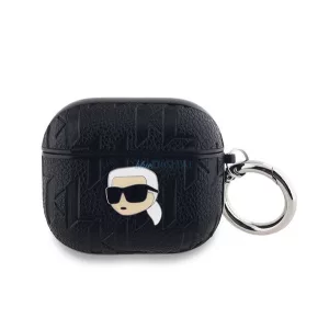 KARL LAGERFELD PU EMBOSSED KARL HEAD silicon caz (rezistent la șocuri, armband) BLACK Apple AirPods 3