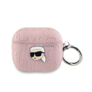 KARL LAGERFELD PU EMBOSSED KARL HEAD silicon caz (rezistent la șocuri, carabină) ROSE CULOUR Apple AirPods 3