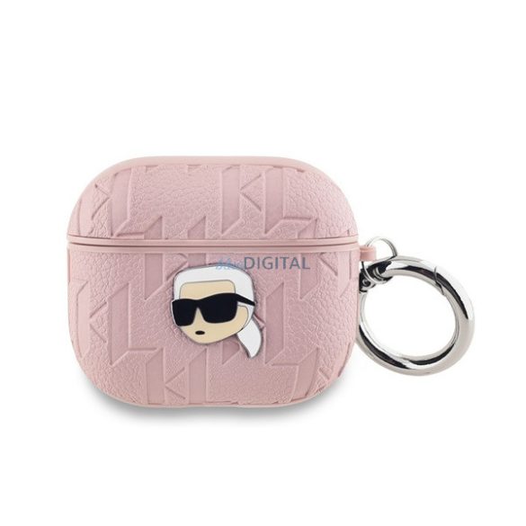 KARL LAGERFELD PU EMBOSSED KARL HEAD silicon caz (rezistent la șocuri, carabină) ROSE CULOUR Apple AirPods 3