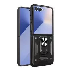   HUSĂ! - Protector de telefon din silicon Defender (rezistent la șocuri, inel de prindere, protector de cameră) BLACK Samsung Galaxy Z Flip7 (SM-F766)