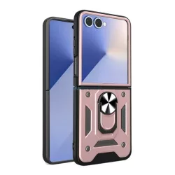   HUSĂ! - Defender silicon protector de telefon (rezistent la șocuri, inel de prindere, protector pentru aparat foto) ROȘU AURIU Samsung Galaxy Z Flip7 (SM-F766)