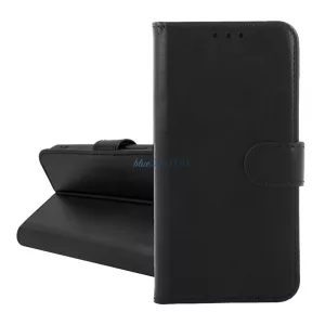 HUSĂ! - Husă Standing, efect piele (FLIP, deschidere laterală, buzunar pentru carduri, suport pentru desktop) BLACK Motorola Moto G15 (XT2521)