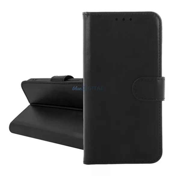 HUSĂ! - Husă Standing, efect piele (FLIP, deschidere laterală, buzunar pentru carduri, suport pentru desktop) BLACK Motorola Moto G15 (XT2521)