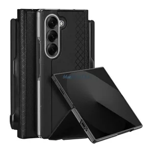 HUSĂ! - DUX DUCIS BRIL protector de plastic pentru telefon (rezistent la șocuri, spate cu efect de piele, suport de birou, suport pentru stilou, diamant) BLACK Samsung Galaxy Z Fold7 (SM-F966)