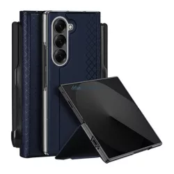   HUSĂ! - DUX DUCIS BRIL protecție din plastic pentru telefon (rezistență la șocuri, spate cu efect de piele, suport pentru birou, suport pentru stilou, diamant) CUTTING BLUE Samsung Galaxy Z Fold7 (SM-F966)