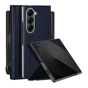 HUSĂ! - DUX DUCIS BRIL protecție din plastic pentru telefon (rezistență la șocuri, spate cu efect de piele, suport pentru birou, suport pentru stilou, diamant) CUTTING BLUE Samsung Galaxy Z Fold7 (SM-F966)