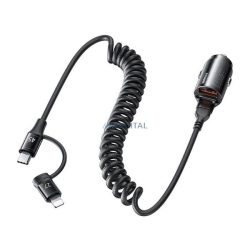   REMAX RUICHY încărcător auto priză USB (45W, încărcător rapid PD + bobină fixă Type-C - cablu Lightning) NEGRU