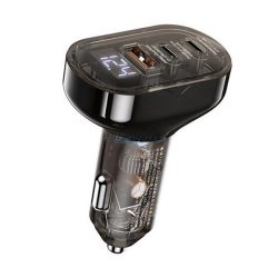   REMAX CYBO încărcător auto 2 prize USB+Type-C (72W, încărcător rapid PD, afișaj LED, transparent) NEGRU