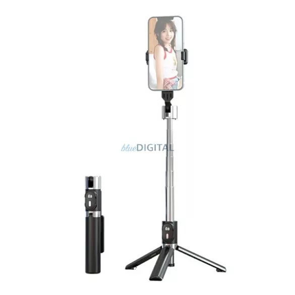 USAMS MINI selfie stick (suport trepied, reglabil, telecomandă bluetooth, 20-100cm, dimensiune 4.7-7") NEGRU