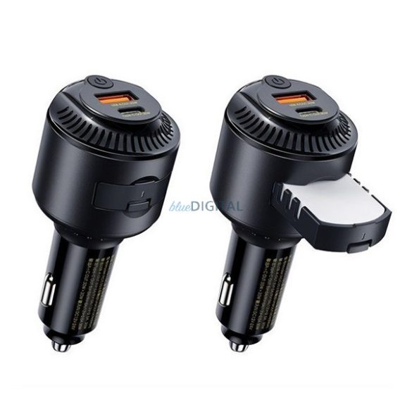 REMAX YATOY încărcător auto USB + priză Type-C (60W, încărcător rapid PD, dispozitiv de îndepărtare a parfumului) NEGRU