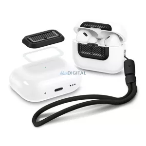 SPIGEN LOCK FIT M carcasă din plastic (rezistentă la șocuri, brățară, curea de încheietură, model carbon) BLACK Apple AirPods Pro 1/2