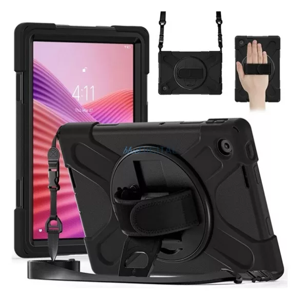 Protecție din plastic Defender pentru telefon (rezistentă la impact, 360° + curea de mână, curea de umăr) BLACK Lenovo Tab 10.1 (TB-311FU)