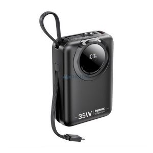 REMAX SCUBA încărcător de urgență Type-C + priză fulger (20000mAh, 35W, încărcător rapid PD, afișaj LED + cablu fix Type-C) NEGRU