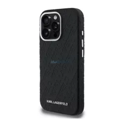   HUSĂ! - KARL LAGERFELD GRAINED PU REPEATED LOGO MAGSAFE silicon protector de telefon (rezistent la șocuri, efect de piele spate, MagSafe) BLACK Apple iPhone 16 Pro