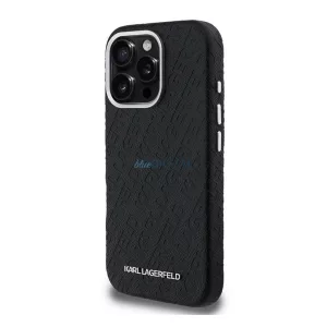 HUSĂ! - KARL LAGERFELD GRAINED PU REPEATED LOGO MAGSAFE silicon protector de telefon (rezistent la șocuri, efect de piele spate, MagSafe) BLACK Apple iPhone 16 Pro