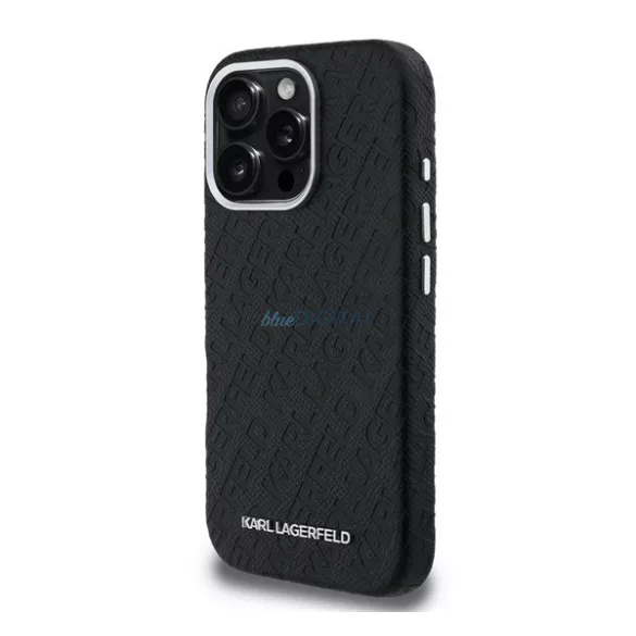 HUSĂ! - KARL LAGERFELD GRAINED PU REPEATED LOGO MAGSAFE silicon protector de telefon (rezistent la șocuri, efect de piele spate, MagSafe) BLACK Apple iPhone 16 Pro