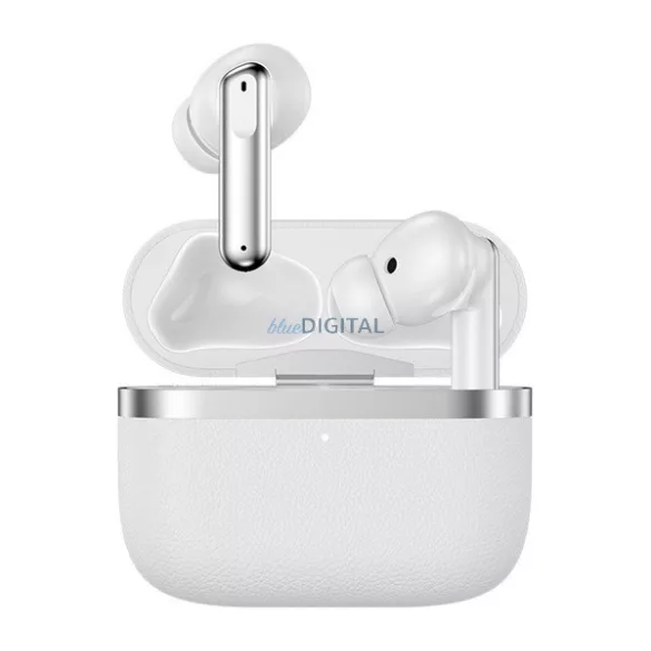 DEVIA ULTRA1 căști bluetooth STAREO (v5.4, TWS, microfon, anulare activă a zgomotului, efect piele + încărcător) ALB