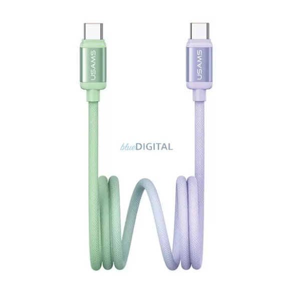 Cablu de date USAMS BICOLOR (Tip-C - Tip-C, 60W, încărcător rapid PD, 120cm) GREEN/LILY