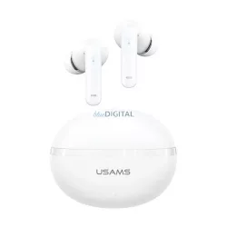   USAMS ECHO E02 căști bluetooth STAREO (v5.3, TWS, anulare activă a zgomotului + încărcător) ALB