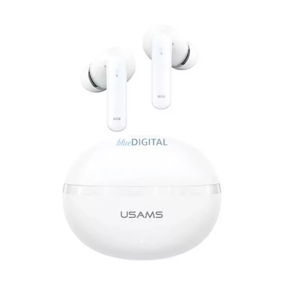 USAMS ECHO E02 căști bluetooth STAREO (v5.3, TWS, anulare activă a zgomotului + încărcător) ALB