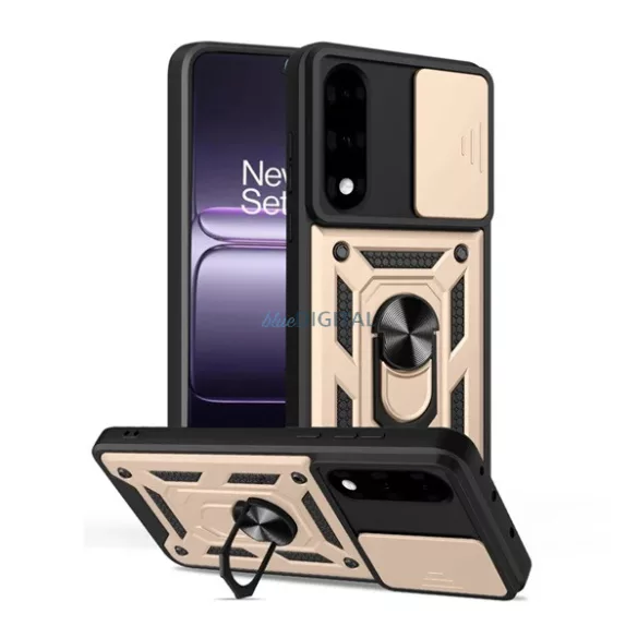 HUSĂ! - Protector de telefon din silicon Defender (rezistent la șocuri, inel de reținere, protector de cameră) GOLD OnePlus Nord 5