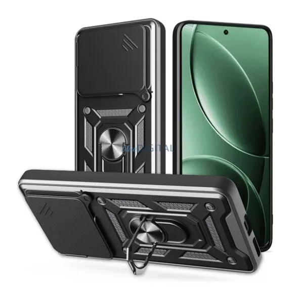 HUSĂ! - Defender silicon protector de telefon (rezistent la șocuri, inel de prindere, protector de cameră) BLACK Xiaomi Poco F7 Pro