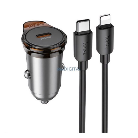 Încărcător auto HOCO NZ16 cu priză Type-C (30W, încărcător rapid PD + cablu Lightning) VERDE