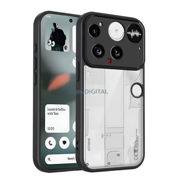 HUSĂ! - Silicon protector de telefon (rezistent la șocuri, spate transparent) BLACK Nothing Phone (3)