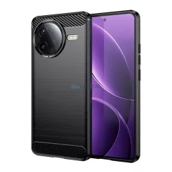   HUSĂ! - Silicon protector de telefon (rezistent la impact, călcâi pernă de aer, periat, model de carbon) BLACK Xiaomi Poco F7 Pro