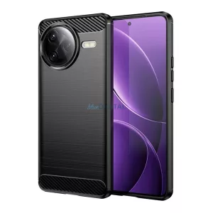 HUSĂ! - Silicon protector de telefon (rezistent la impact, călcâi pernă de aer, periat, model de carbon) BLACK Xiaomi Poco F7 Ultra