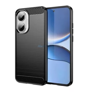 HUSĂ! - Silicon protector de telefon (rezistent la impact, călcâi pernă de aer, periat, model de carbon) BLACK Xiaomi Poco F7