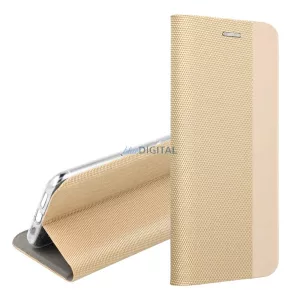 HUSĂ! - Carcasă Standing, efect piele (FLIP, deschidere laterală, desktop, model textil) GOLD Samsung Galaxy A17 5G (SM-A176)