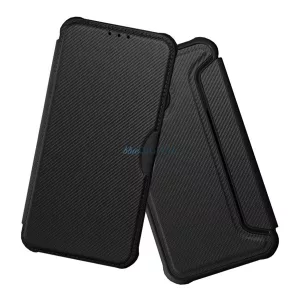 HUSĂ! - Carcasă permanentă, efect piele (FLIP, deschidere laterală, rezistență la impact, călcâi cu bule, protecție cameră, model carbon) BLACK Samsung Galaxy A17 5G (SM-A176)