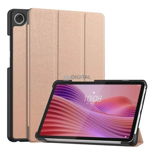 Carcasă verticală, efect piele (FLIP activ, deschidere laterală, TRIFOLD, suport pentru birou) GOLDEN RUSAL Lenovo Tab One (TB-305FU)