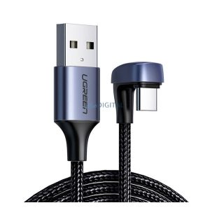 UGREEN US311 Cablu de date și încărcător (USB - Tip-C, 3A, QC 3.0, 100cm, 180 grade, model șiret) NEGRU