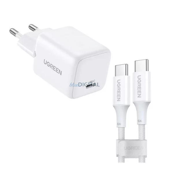 UGREEN X513 Încărcător AC cu priză Type-C (30W, GaN, încărcător rapid PD + cablu Type-C) ALB