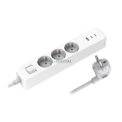   XIAOMI POWER STRIP distribuție de energie 3 prize AC+USB+2 Type-C (20W, GaN, încărcător rapid PD + cablu de alimentare de 150cm) ALB