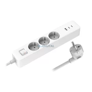 XIAOMI POWER STRIP distribuție de energie 3 prize AC+USB+2 Type-C (20W, GaN, încărcător rapid PD + cablu de alimentare de 150cm) ALB