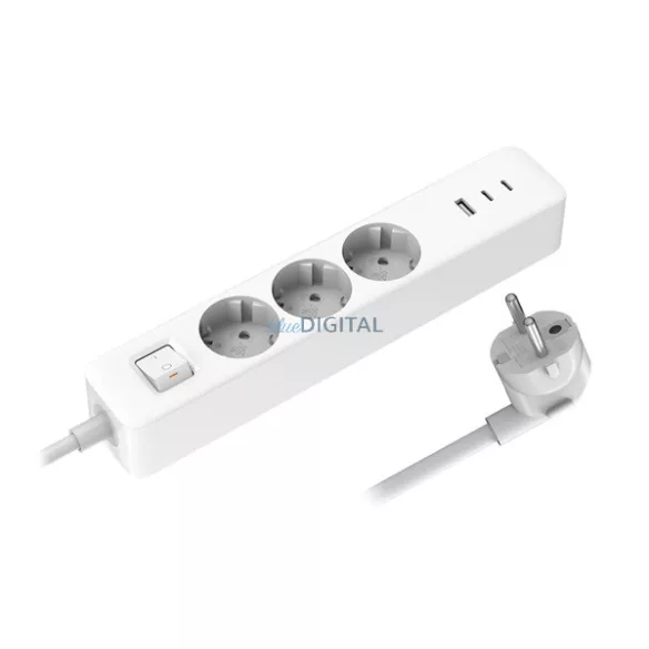 XIAOMI POWER STRIP distribuție de energie 3 prize AC+USB+2 Type-C (20W, GaN, încărcător rapid PD + cablu de alimentare de 150cm) ALB
