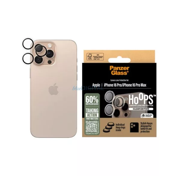Sticlă de protecție a camerei PANZERGLASS HOOPS (9H + cadru) pentru Apple iPhone 16 Pro Max, iPhone 16 Pro