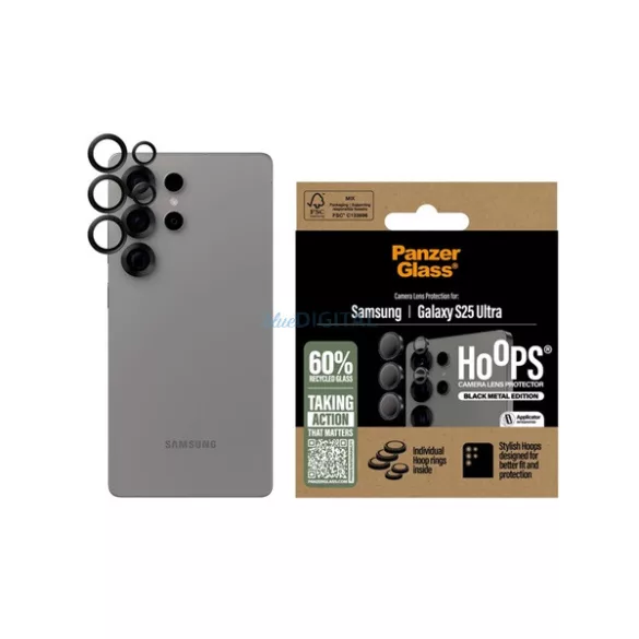 PANZERGLASS HOOPS Sticlă de protecție a camerei (9H + cadru) BLACK Samsung Galaxy S25 Ultra (SM-S938)