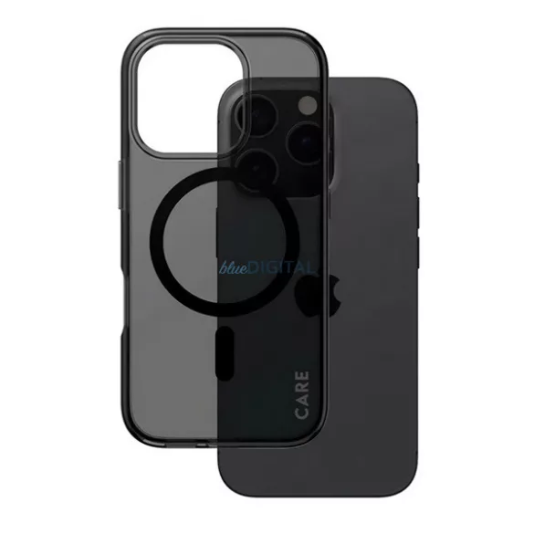 HUSĂ! - PANZERGLASS CARE FLAGSHIP URBAN COMBAT SMOKEY CASE silicon protector de telefon (rezistent la șocuri, protecția camerei, MagSafe) BLACK Apple iPhone 16 Pro