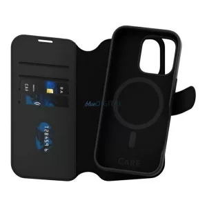 HUSĂ! - PANZERGLASS CARE TANGO TWO-IN-ONE Standing Leather Effect Case (FLIP, deschidere laterală, MagSafe, capac amovibil pentru telefon) BLACK Apple iPhone 16 Pro