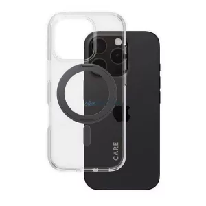 HUSĂ! - PANZERGLASS CARE KICKSTAND CASE silicon protector de telefon (rezistent la șocuri, protector de cameră, MagSafe, kickstand) BLACK Apple iPhone 16 Pro