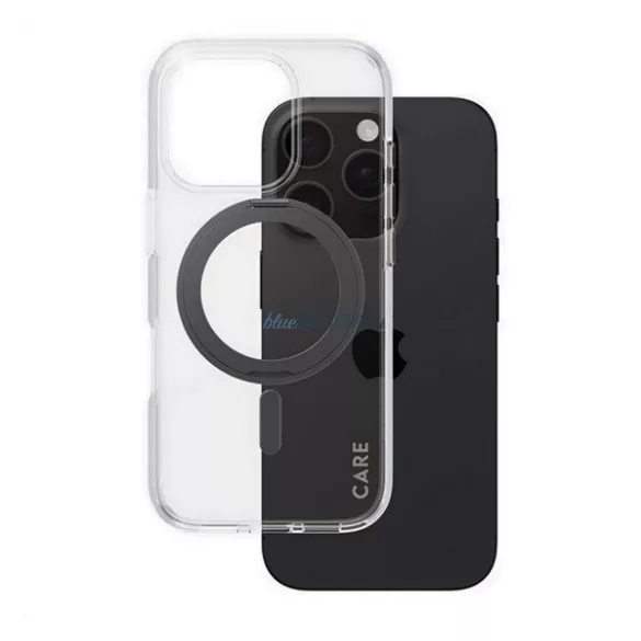 HUSĂ! - PANZERGLASS CARE KICKSTAND CASE silicon protector de telefon (rezistent la șocuri, protector de cameră, MagSafe, kickstand) BLACK Apple iPhone 16 Pro