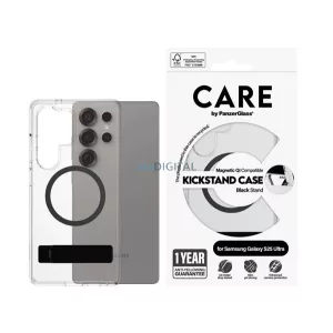 HUSĂ! - PANZERGLASS CARE KICKSTAND CASE silicon protector de telefon (rezistent la șocuri, protector de cameră, magnetic, wireless, kickstand) BLACK Samsung Galaxy S25 Ultra (SM-S938)